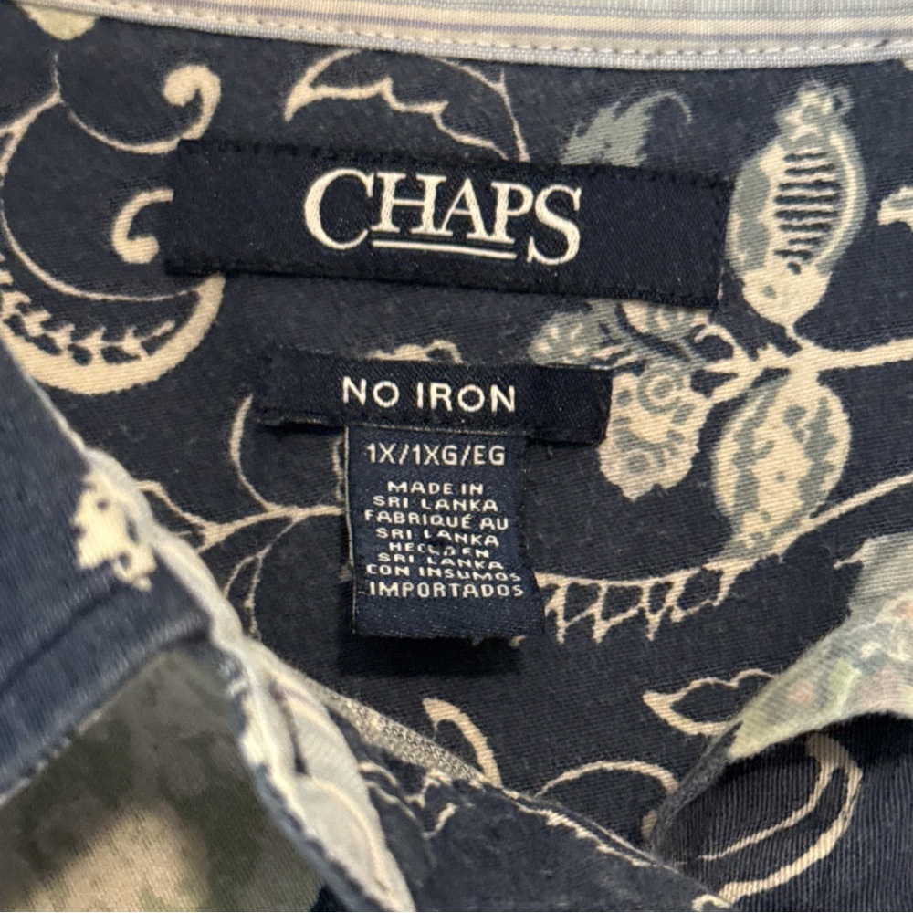 Chaps No Iron Navy Floral Button-Down Shirt with Pink & Cream Accents - Picture 5 of 5